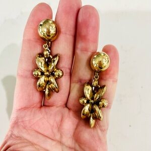 Vintage Napier Gold-Tone Floral Drop Earrings | c. 1960s–70s